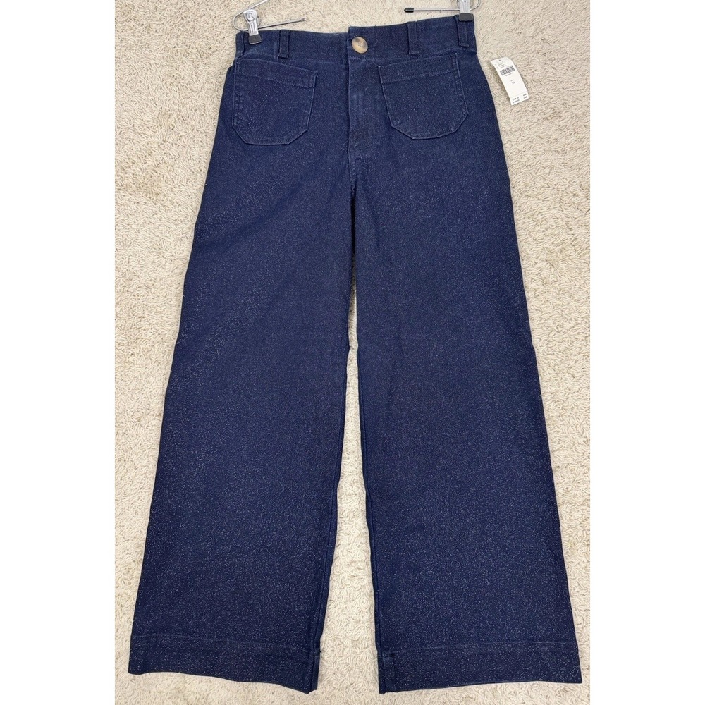 NWT Anthropologie Maeve Colette Dark Wash Denim Glitter Wide Leg Pants Size 26